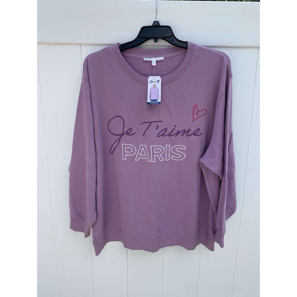 Seven7 Sweater Womens XXL Paris Sweatshirt Purple New NWT